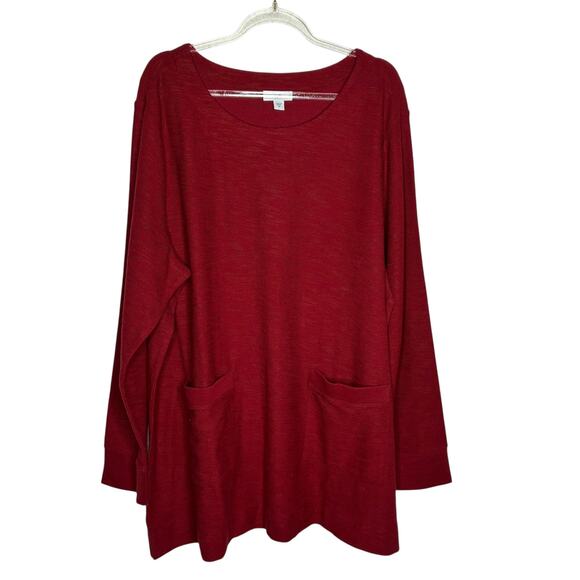 J Jill Womens Size 2X Red Tunic Top Pockets Long Sleeve Cotton Blend Plus - Picture 1 of 9